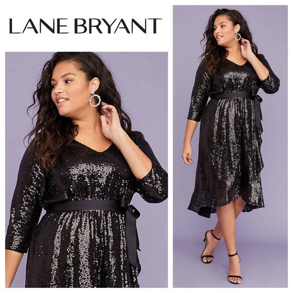 Lane Bryant Dresses & Skirts - NWT Lane Bryant Sequin Fit & Flare Faux Wrap Dress Black Plus Size 22/24 H10182